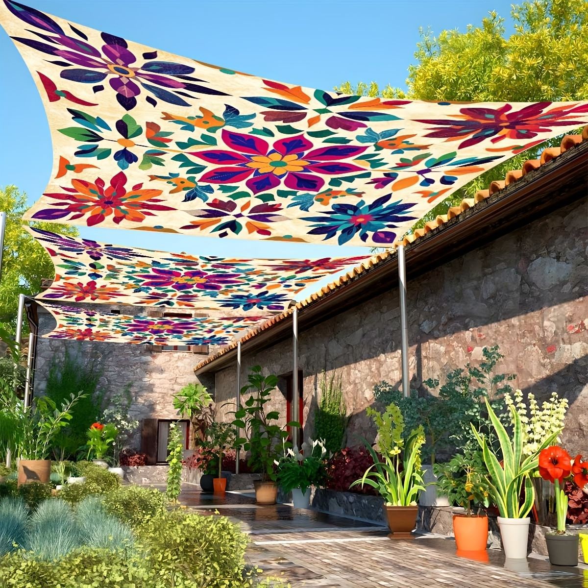 Outdoor Camping Gazebo - カラーフラワーキャンプサンシェードテントキャンプターポリンピクニックカバーポータブルビレッジビーチキャンプテントテラス装飾天井布