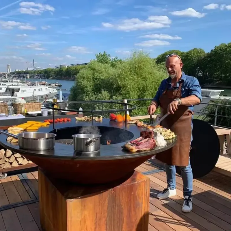 Outdoor Camping Oven - 80cm コルテン鋼製ファイヤーピットBBQグリル ポータブル炭火焼きグリル 屋外ガーデンヒーター パティオキャンプバーベキューオーブン 庭用