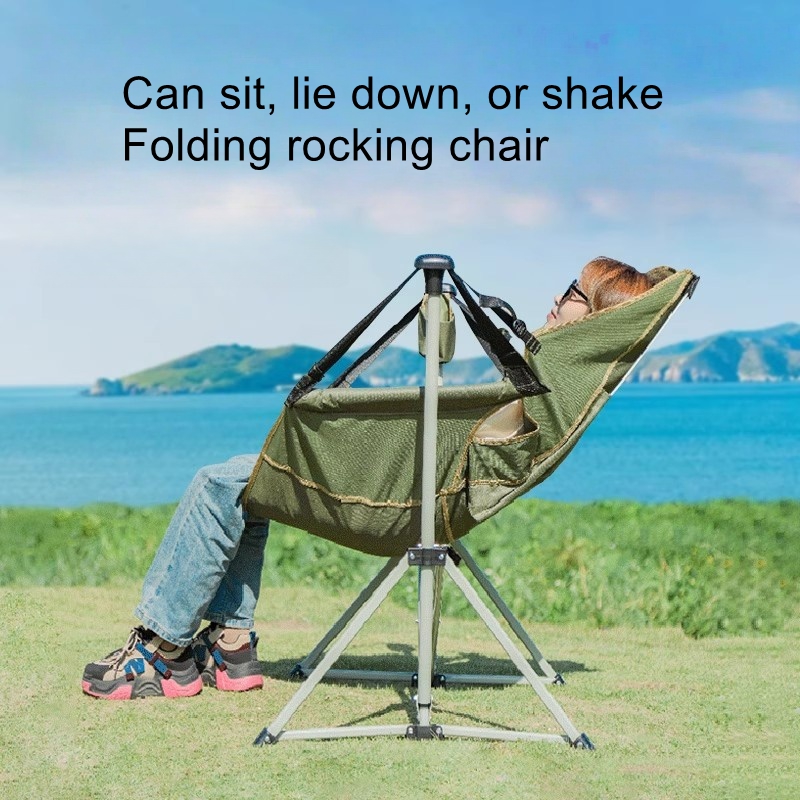 Outdoor Camping Rocking Chair - 屋外旅行用ロッキングチェア、ポータブル屋外キャンプ用折りたたみ椅子、ビーチチェア、ピクニック釣り用ムーンチェア