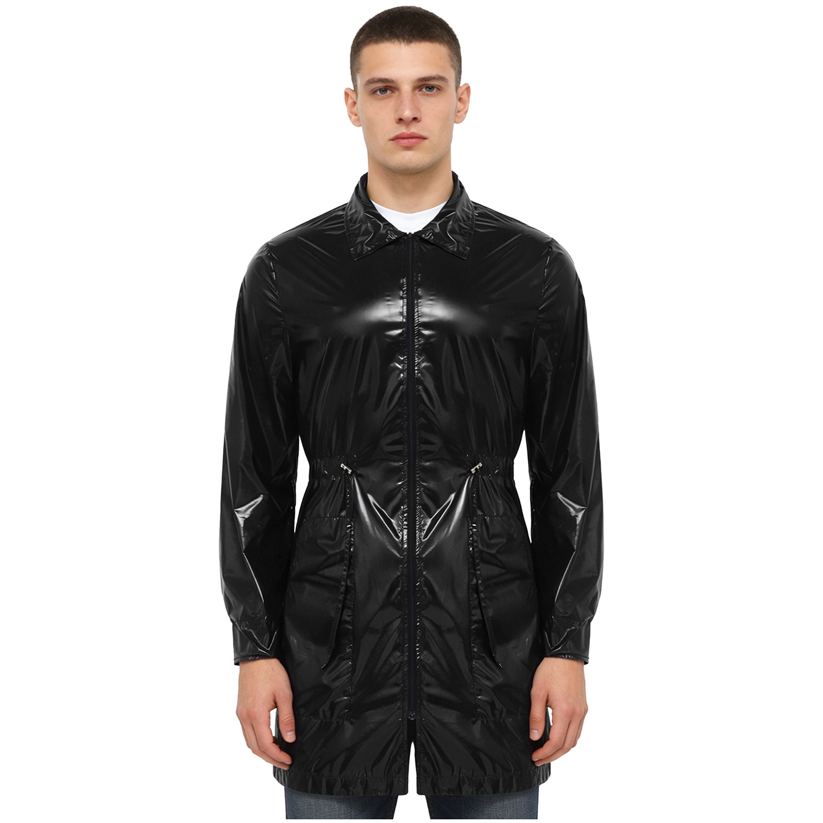 Outdoor Camping Jacket - メンズ防水レインジャケットコートポケット付き長袖フロントジップアップロングコート仕事用キャンプ用防水断熱ハイキングジャケット