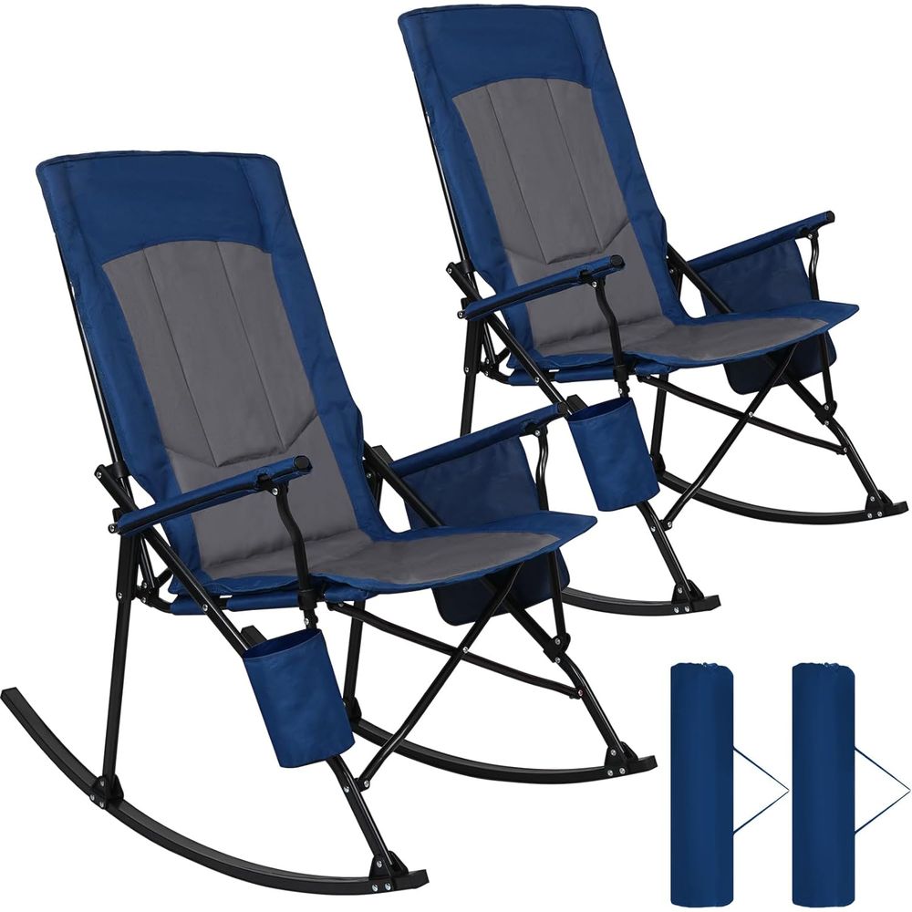 Outdoor Camping Rocking Chair - 2パック ハイバックポータルロッキングチェア、ハードアームレスト付き、特大折りたたみ式ロッカーキャンプチェアまたは屋外用、頑丈な400ポンド耐荷重
