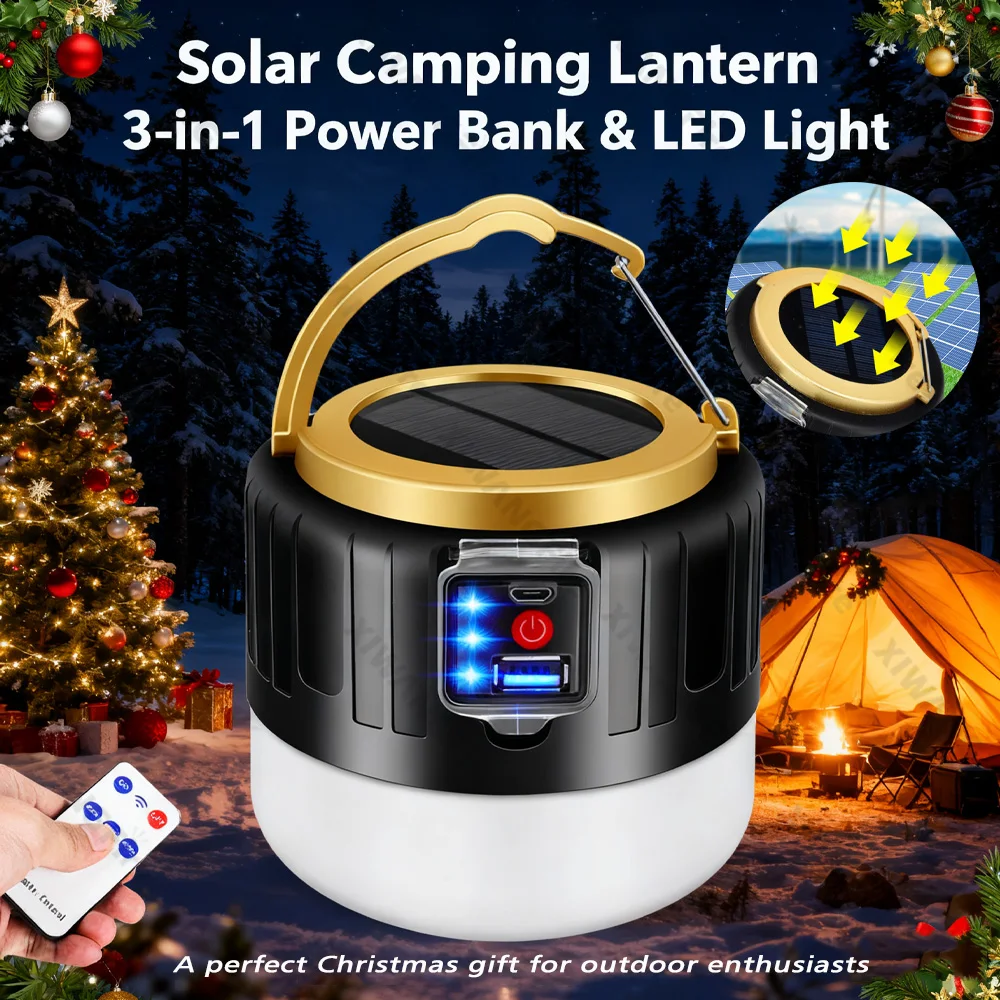 Outdoor Camping Light Ideas - オールインワン ソーラーキャンプランタン（モバイルバッテリー＆リモコン付き） | アウトドア愛好家のためのクリスマスプレゼントのアイデア | 緊急用LED作業灯