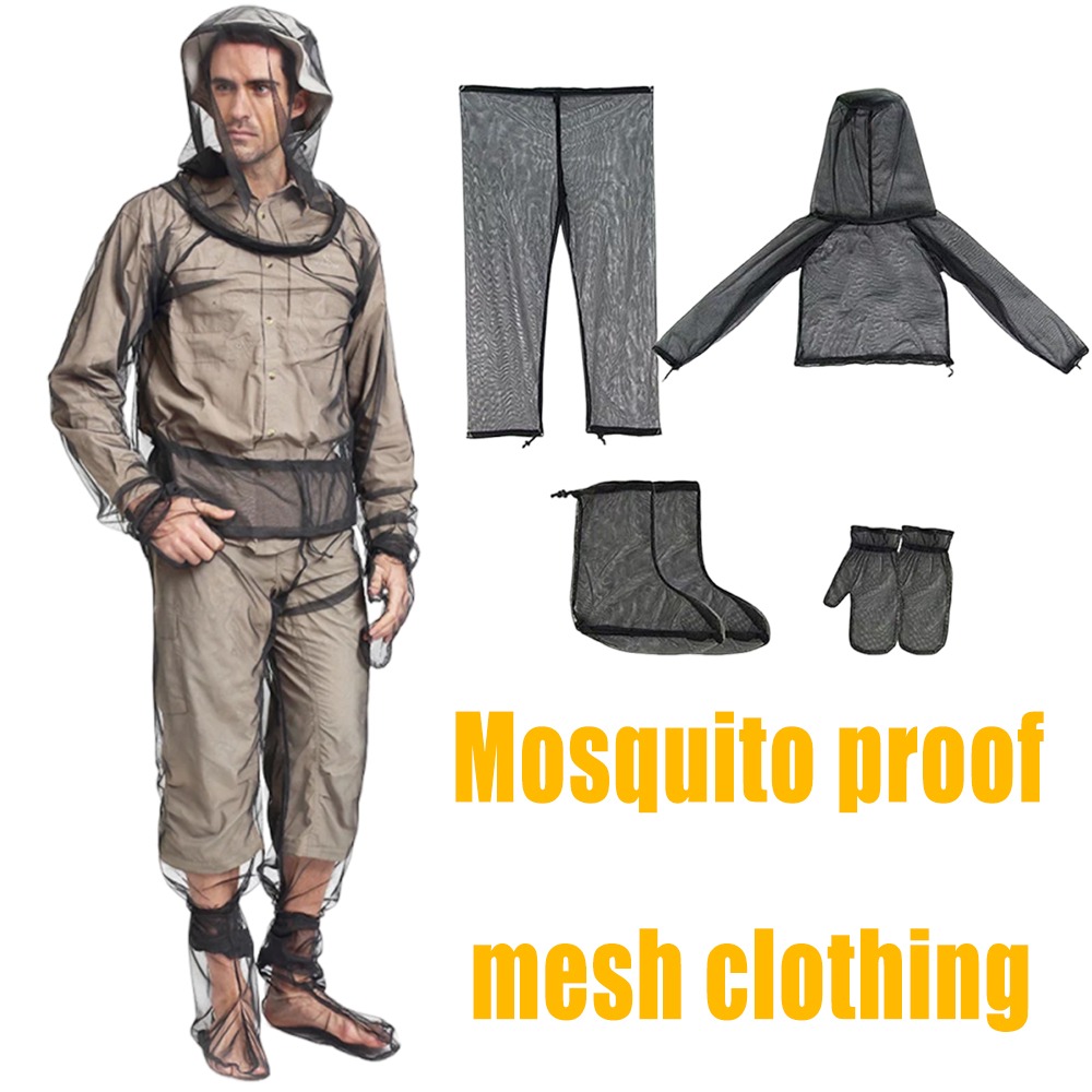 Outdoor Camping Jacket - 屋外蚊よけスーツ防虫メッシュフード付きジャケット釣りキャンプ用バグネットシャツパンツ全身カバー