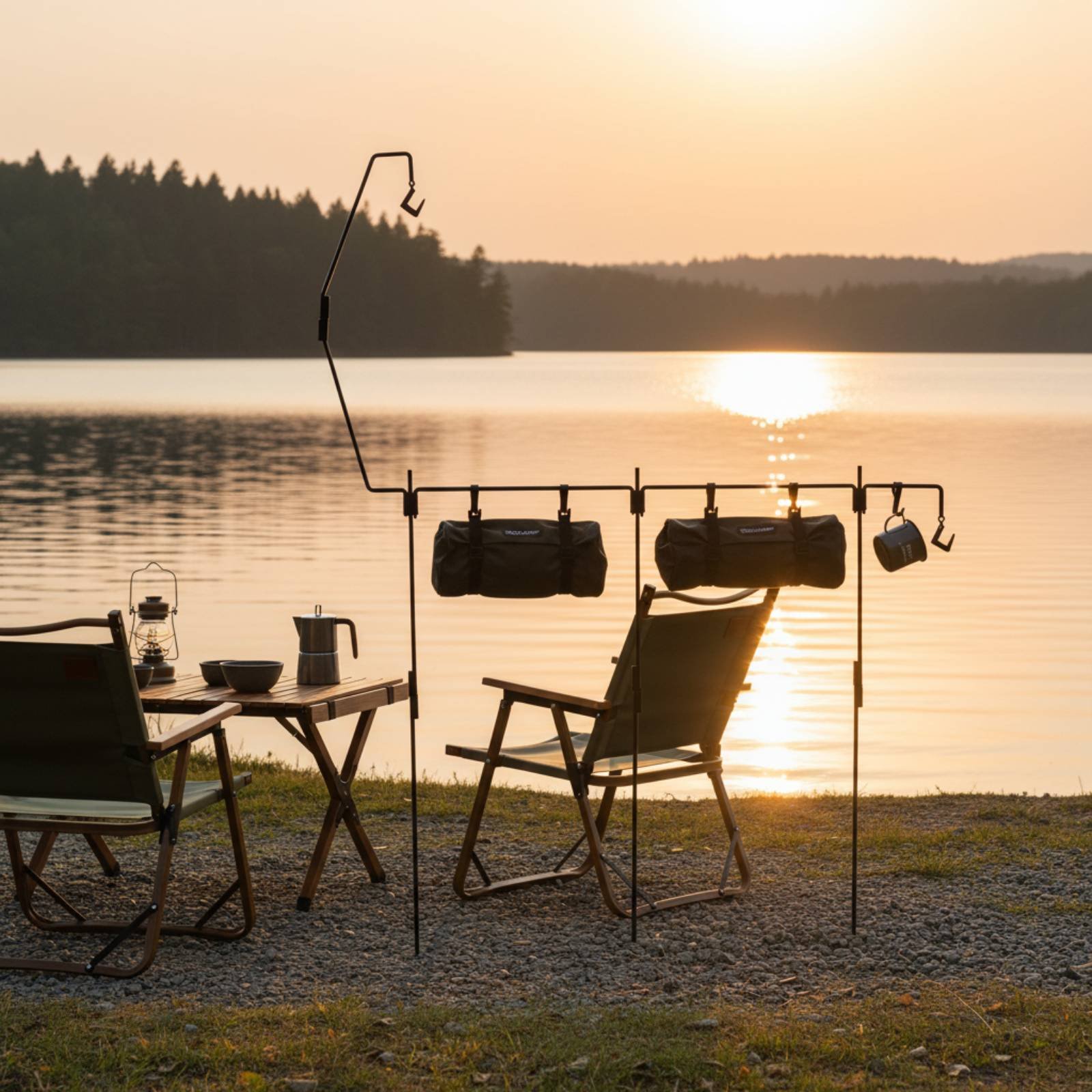 Outdoor Camping Gear - キャンプランタンスタンド 組み立て簡単 キャンプライトポール キャンプキッチンハンガースタンド 折りたたみ式アウトドアギア 高さ調節可能