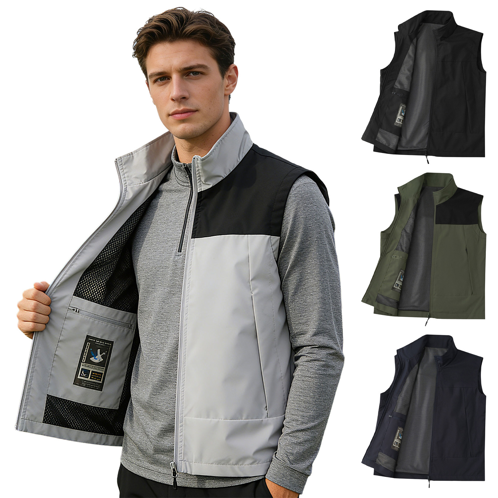 Outdoor Camping Jacket - # M-5XL メンズゴルフベスト スタンドカラー ノースリーブ ジッパー付きジャケット