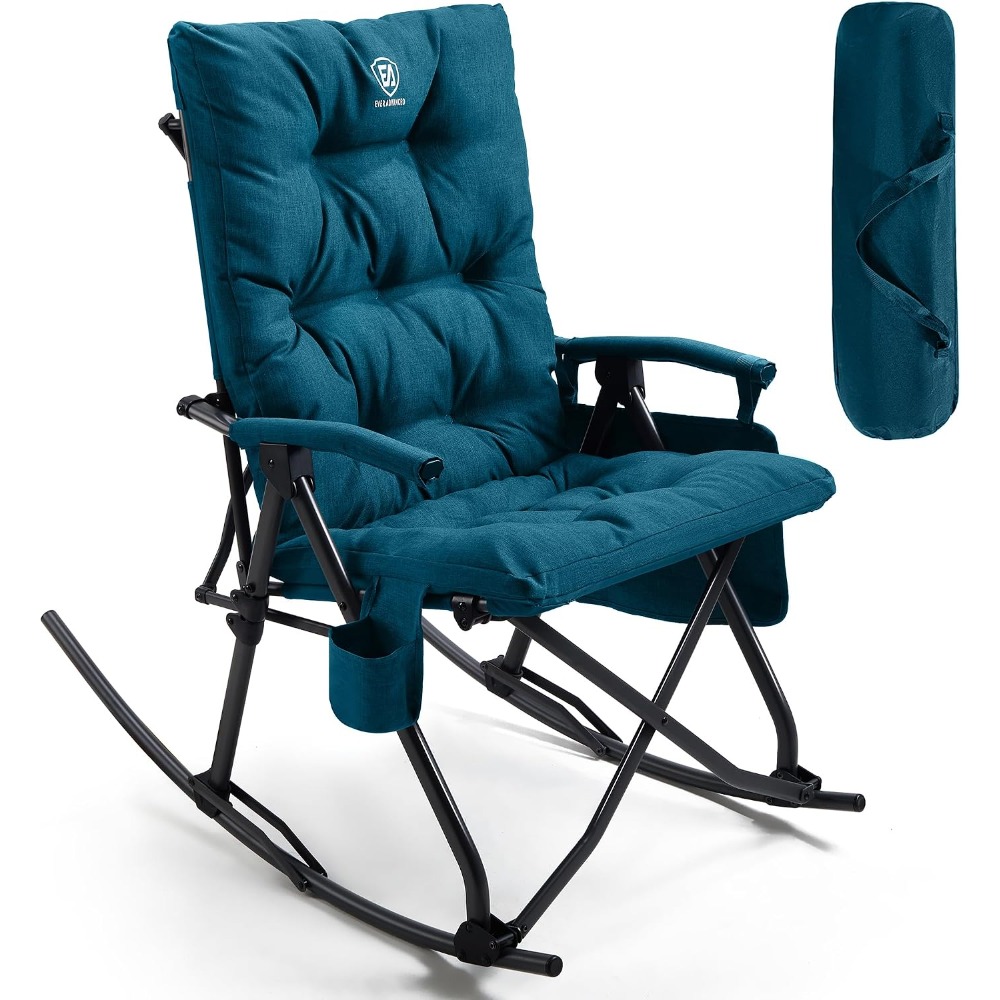 Outdoor Camping Rocking Chair - 特大折りたたみ式ロッキングキャンプチェア、屋外用パッド入りポータブルロッカー、耐荷重400ポンドの頑丈なアームチェア、グリーン