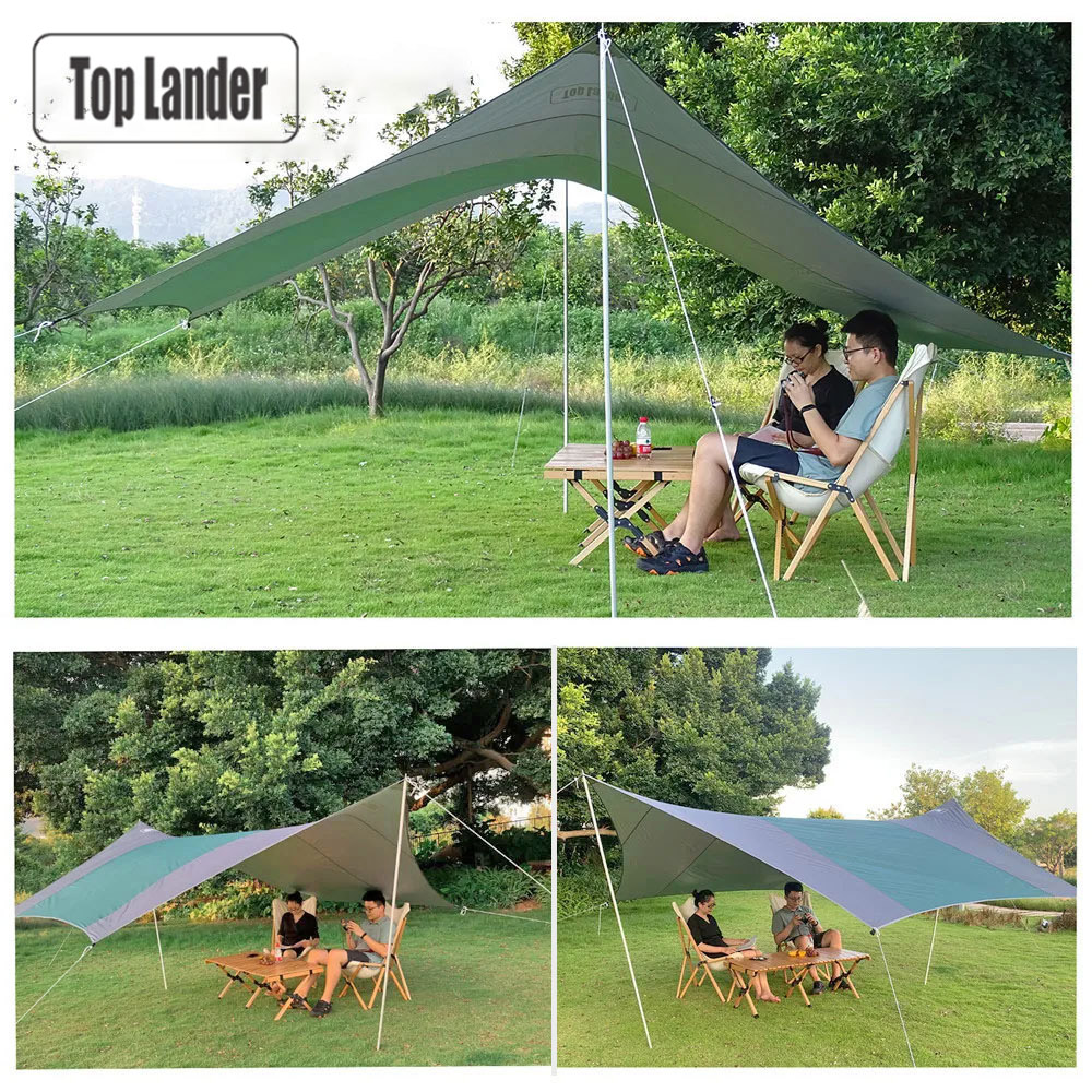 Waterproof Tarp Shelter - 六角形キャンプタープ 4.1 × 4.1 メートル防水テントサンシェルター大型屋外シェード観光日よけキャノピービーチサンシェードシェードバタフライ