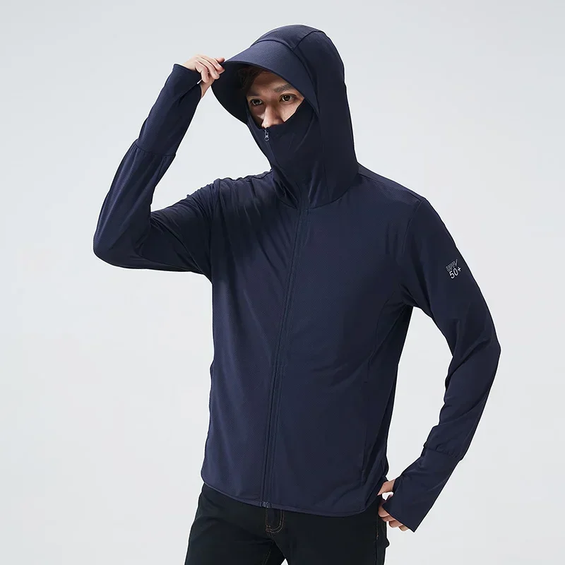 Outdoor Camping Jacket - 夏 UPF 50 + UV 日焼け防止スキンコート男性超軽量スポーツウェアフード付き生き抜く男性キャンプハイキング登山アウトドアジャケット