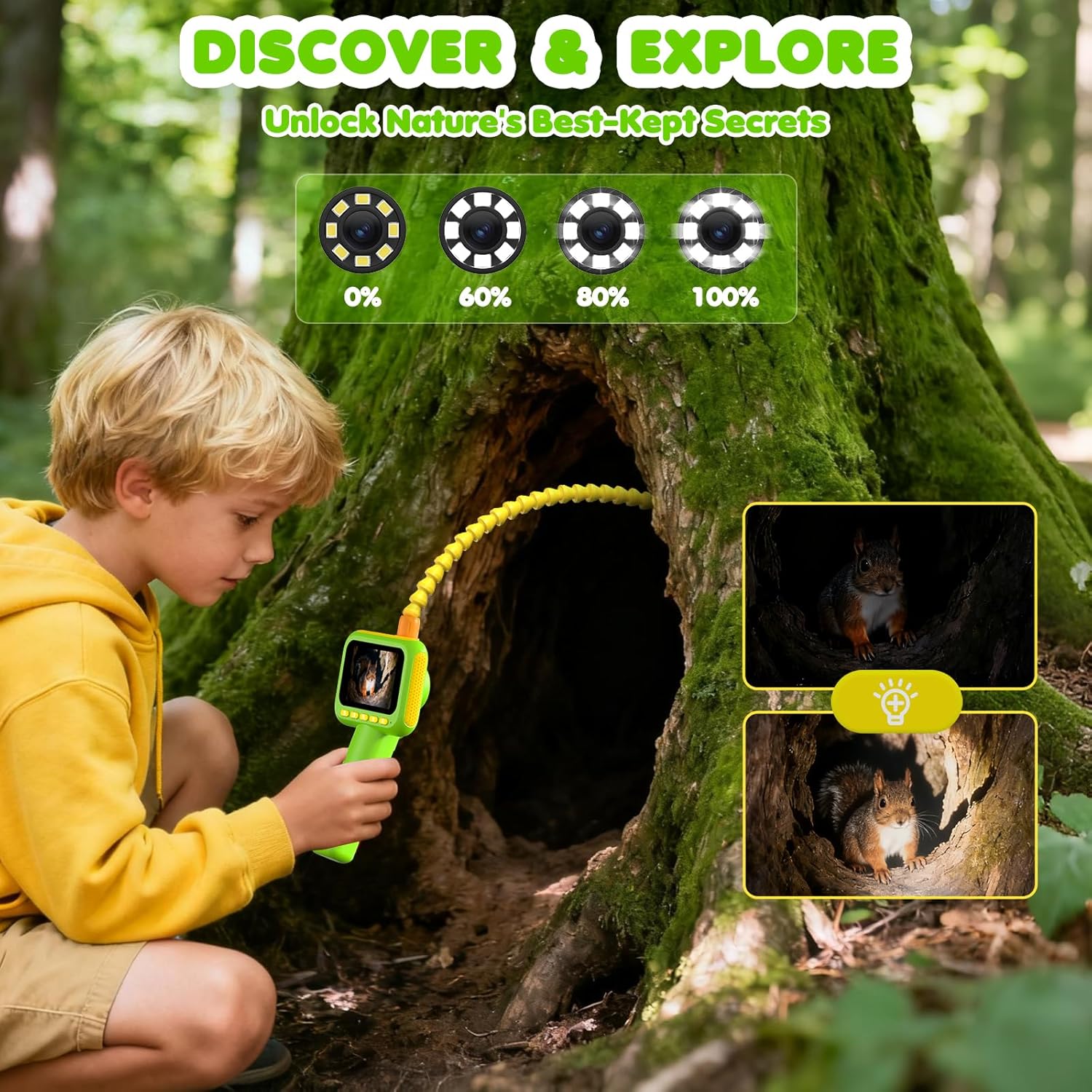 Outdoor Camping Kit - 子供用内視鏡、ライト付きボアスコープスネークカメラおもちゃ、屋外キャンプ自然探検用STEM教育科学玩具