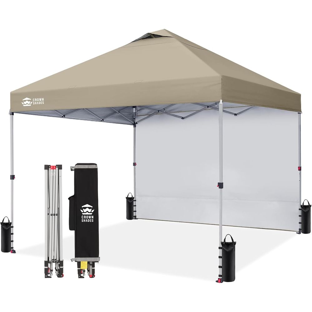 Outdoor Camping Gazebo - 10x10サイズ、片側壁付き - ワンタッチ設営ビーチテント - 屋外日よけ、イベント、パーティー、キャンプ用 -