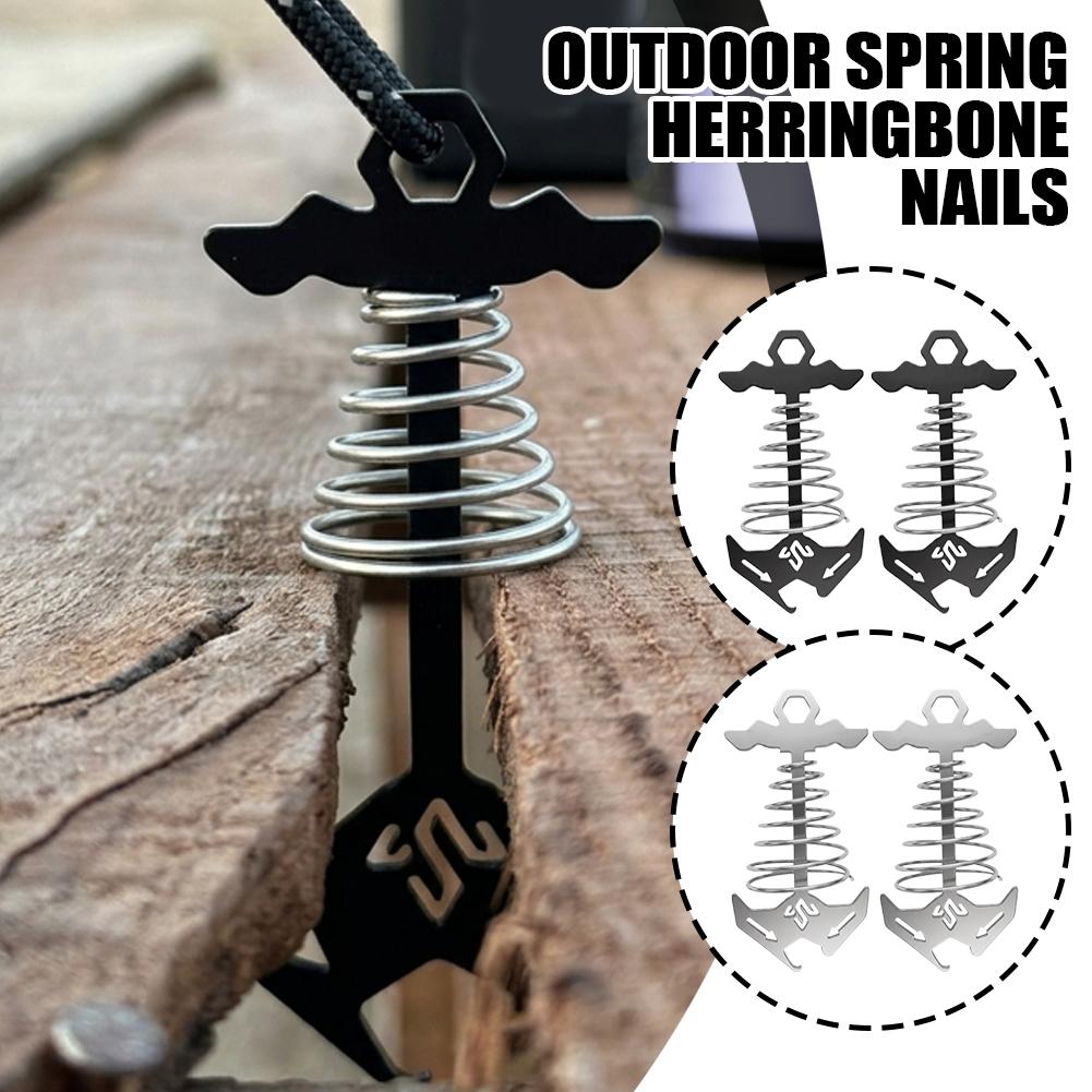 Outdoor Camping Guy - CLSスプリングフィッシュボーンデッキアンカー多機能テントタープガイラインファスナー（ボトルオープナー付き）木製デッキキャンプアウトドア用