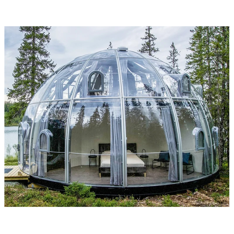 Outdoor Camping Venues - パウダーコーティングされた金属製スタールームガゼボ、カスタムラグジュアリー透明テント、アウトドアキャンプ、高級観光、グランピングイベント会場用