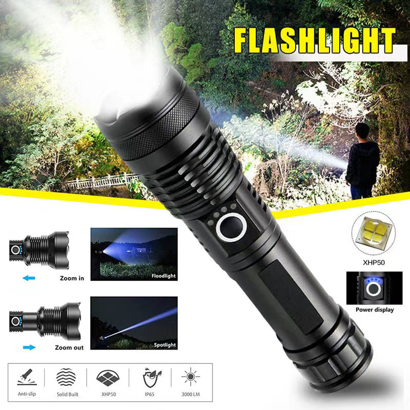 Outdoor Camping Adventure Lamp - ハイパワー XHP70 LED 懐中電灯 USB-C 充電式トーチ