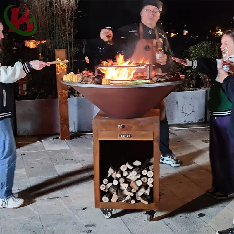 80cm コルテン鋼製ファイヤーピットBBQグリル ポータブ - Outdoor Camping Oven のレビューと価格
