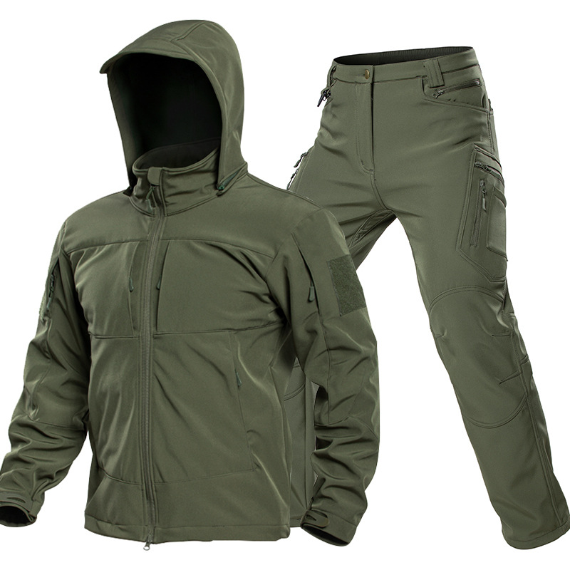 男性用アウトドアタクティカルソフトシェルスーツ フード付きフ - Outdoor Camping Jacket のレビューと価格
