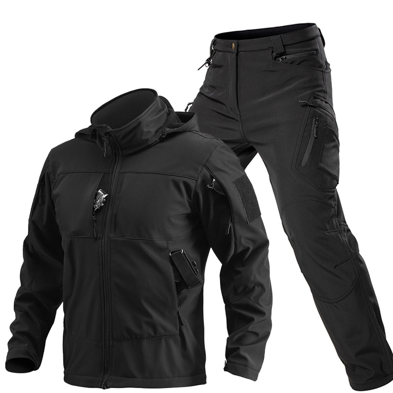 男性用アウトドアタクティカルソフトシェルスーツ フード付きフ - Outdoor Camping Jacket のレビューと価格