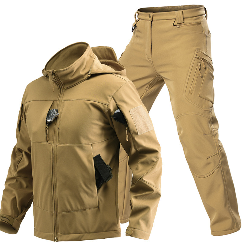 男性用アウトドアタクティカルソフトシェルスーツ フード付きフ - Outdoor Camping Jacket のレビューと価格