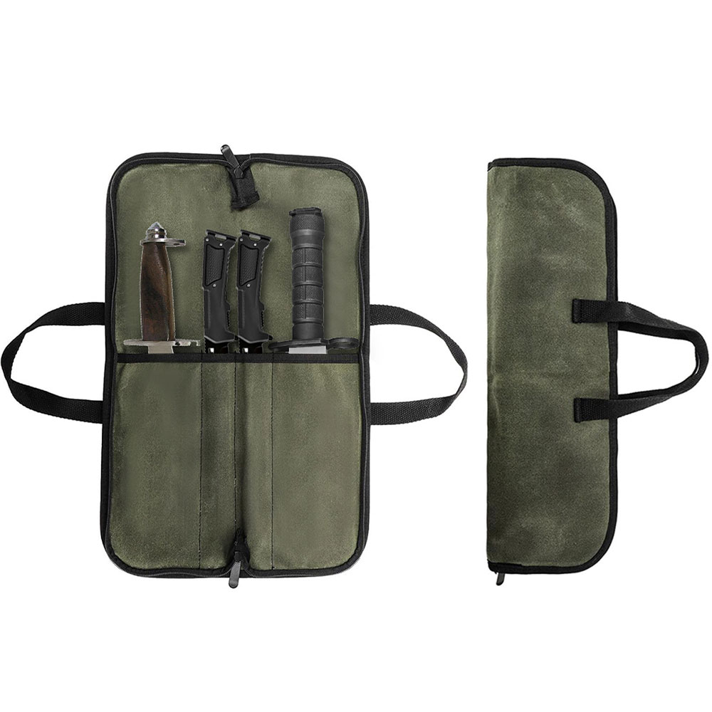 ワックスキャンバス製ナイフロールバッグ、多機能ポータブルシェ - Camping Knife Multi-Tool のレビューと価格