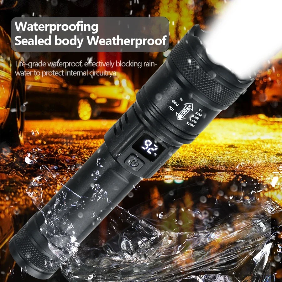 バッテリーディスプレイ付きの強力なLED懐中電灯,USB充電 - Outdoor Camping Adventure Lamp のレビューと価格