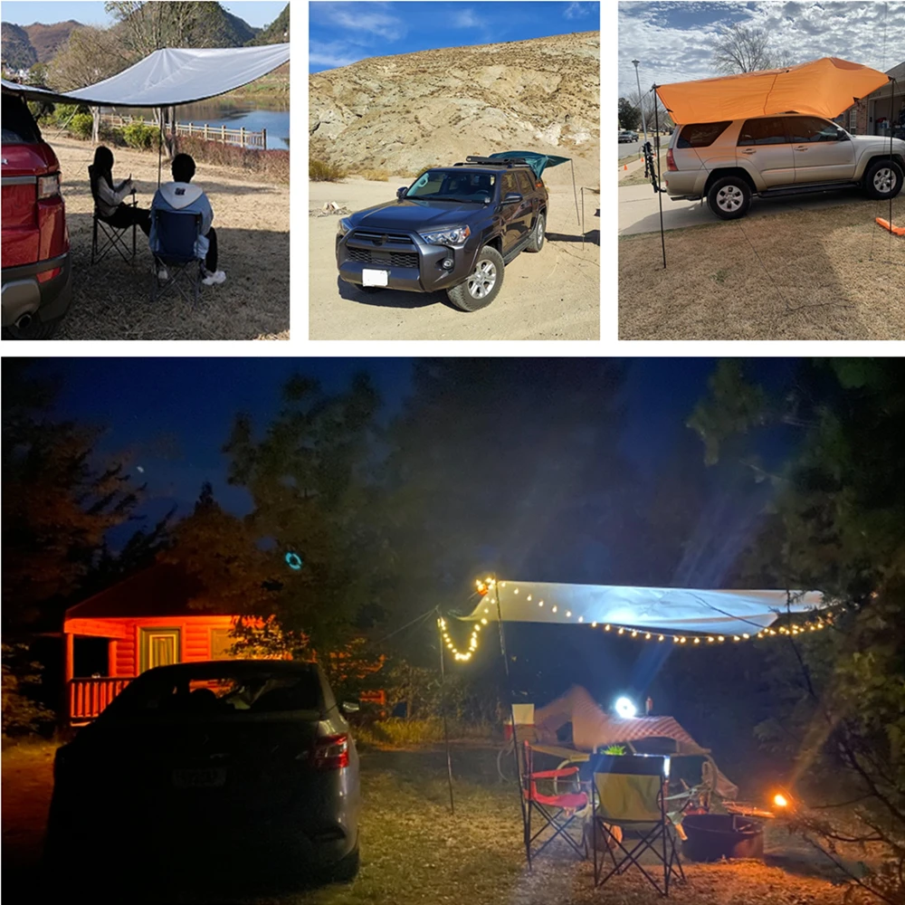 2x3m格納式車両用オーニング、テントポール付き、ポータブル - Waterproof Tarp Shelter のレビューと価格