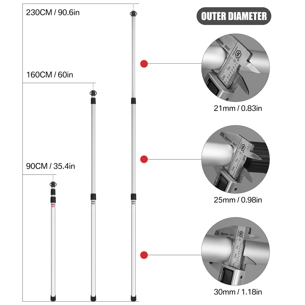 アルミ製伸縮式タープポール 90-230CM 防水 21mm - Waterproof Tarp Shelter のレビューと価格