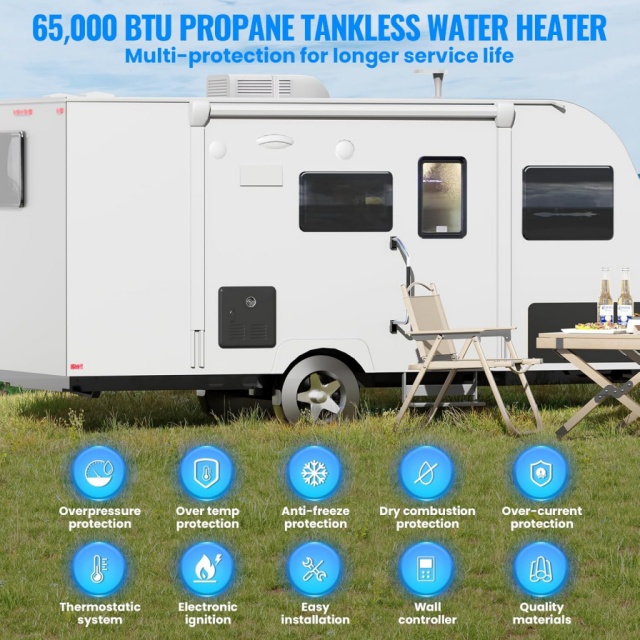 ポータブルRV用インスタントガス給湯器 12V |   自立 - Outdoor Camping Gas Heater のレビューと価格