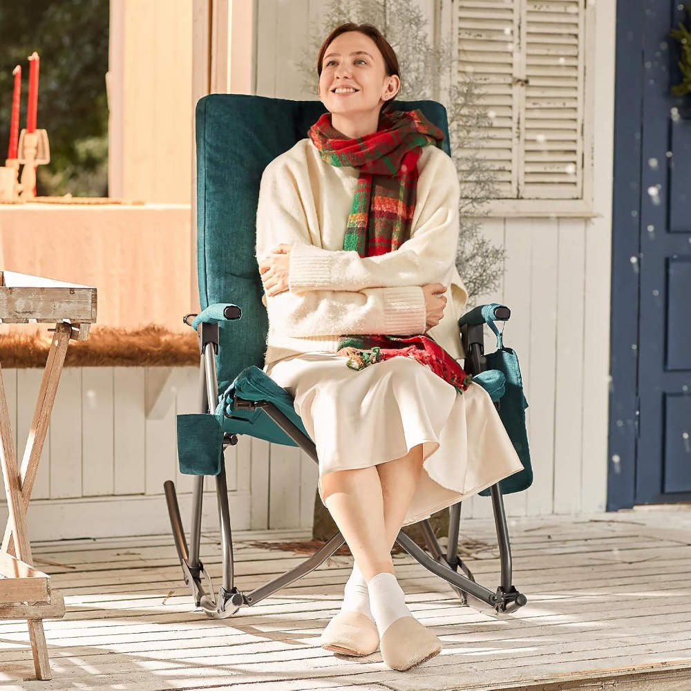 特大折りたたみ式ロッキングキャンプチェア、屋外用パッド入りポ - Outdoor Camping Rocking Chair のレビューと価格