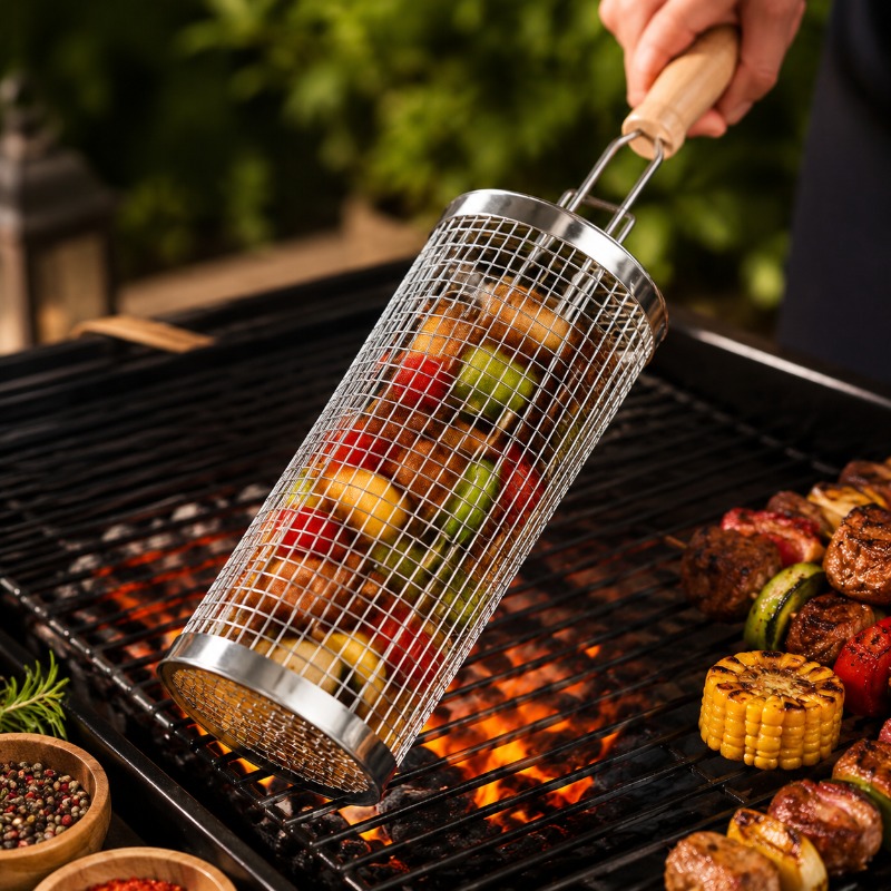 丸型バーベキューグリルバスケットセット ステンレス製回転式ス - Outdoor Camping Kit のレビューと価格