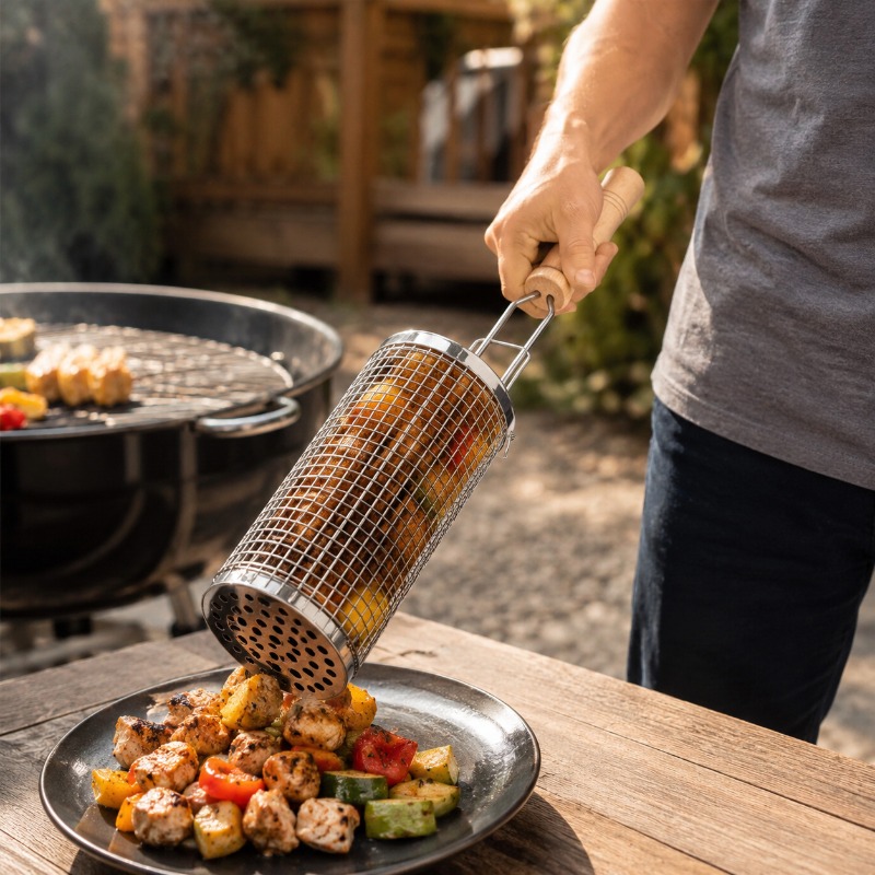 丸型バーベキューグリルバスケットセット ステンレス製回転式ス - Outdoor Camping Kit のレビューと価格