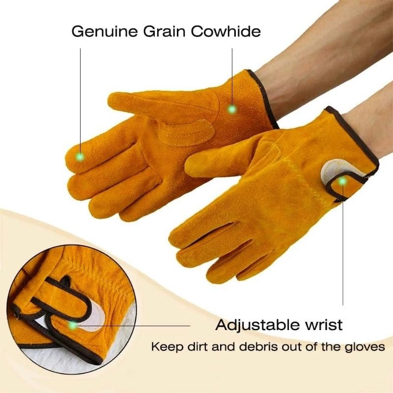 屋外BBQグリル用耐熱・難燃性グローブ 牛革製高温耐性溶接グ - Outdoor Camping Gear のレビューと価格