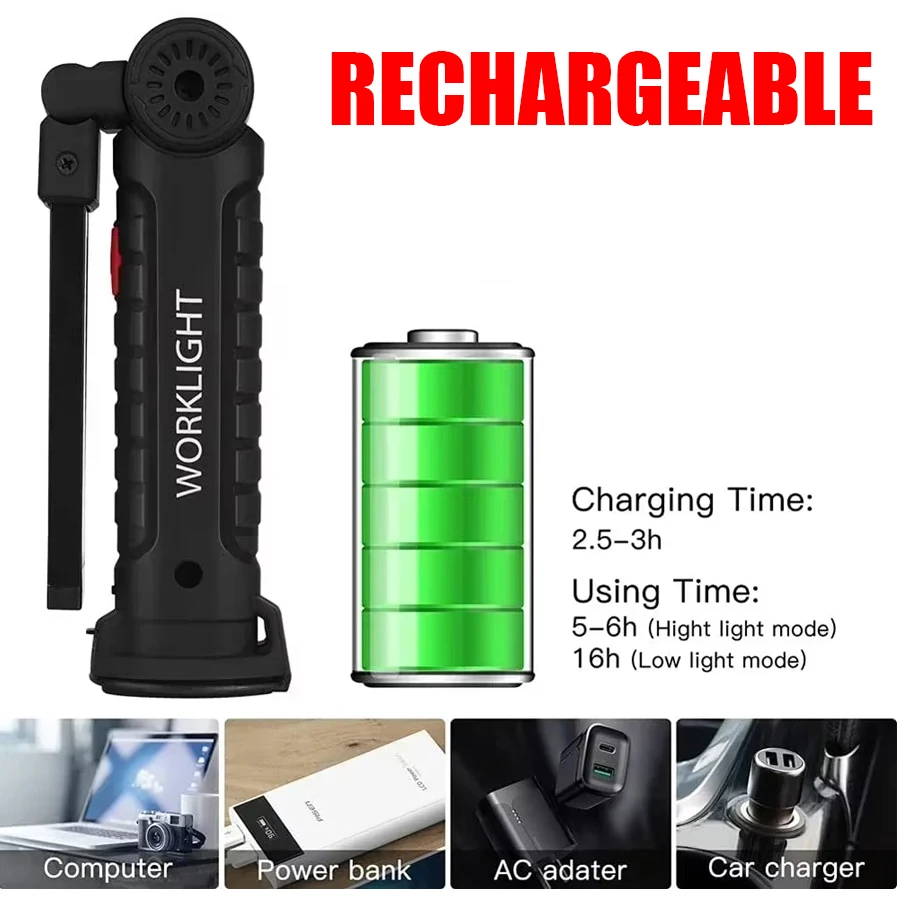新しいポータブル COB LED 懐中電灯 USB C 充電 - Outdoor Camping Adventure Lamp のレビューと価格