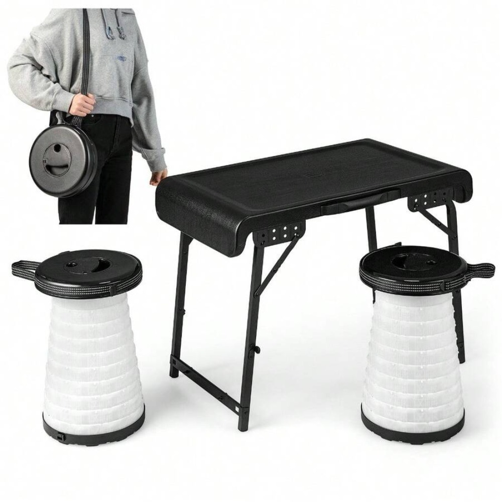 3ピース折りたたみ式キャンプテーブルとスツールセット、2つの - Outdoor Camping Gear のレビューと価格