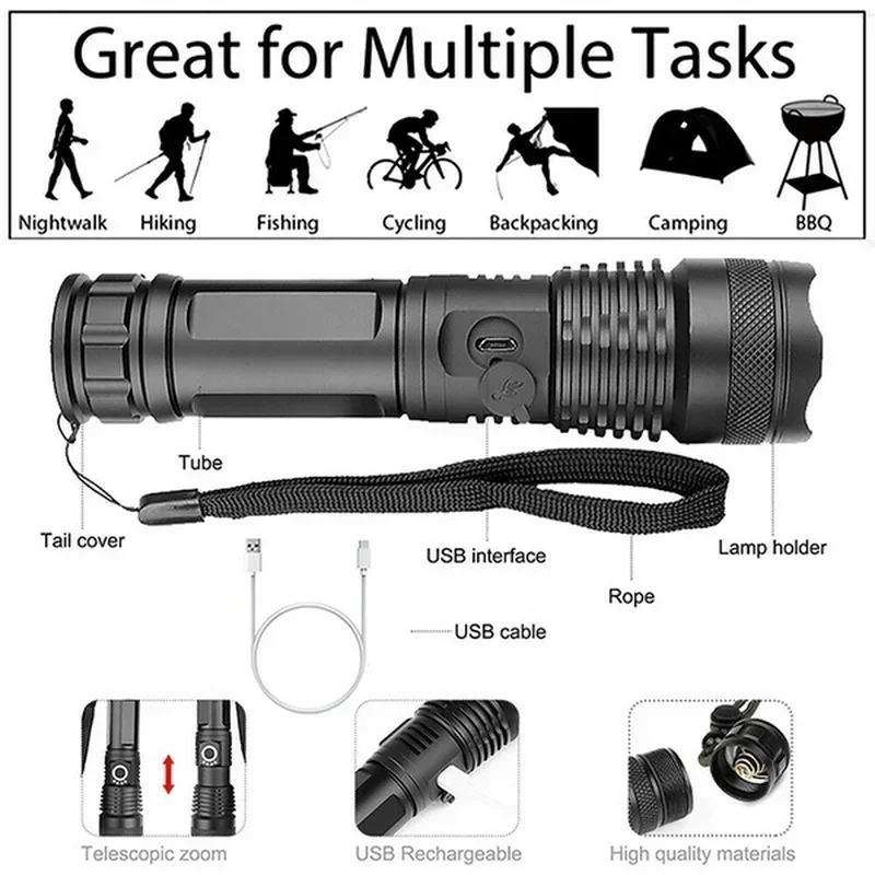 ハイパワー XHP70 LED 懐中電灯 USB-C 充電式 - Outdoor Camping Adventure Lamp のレビューと価格